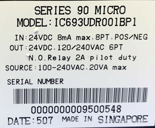 GE Fanuc Series 90 Micro IC693UDR001BP1 Programmable Controller 24VDC