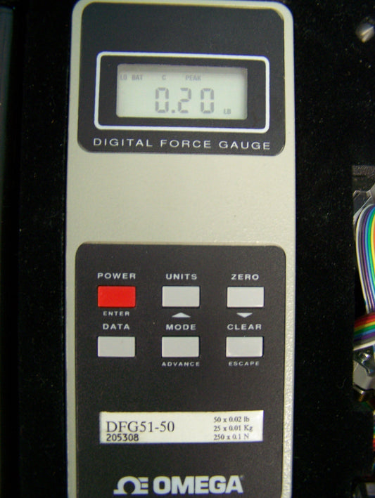 OMEGA DFG51 DIGITAL FORCE GAGE W/CASE 50LB RANGE RS232 ANALOG (NO POWER CORD)