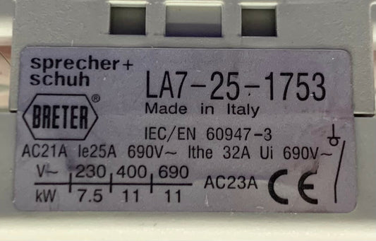 Sprecher Schuh LA7-25-1753 Disconnect Switch met zwarte AAN/UIT-schakelaar
