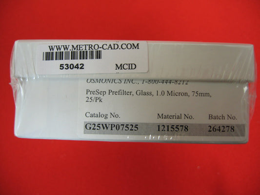OSMONICS G25WP07525 PRÉFILTRE EN VERRE PRESEP 1,0 MICRON 75 mm BOÎTE DE 25 NON OUVERTE