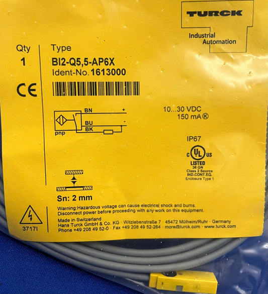 TURCK BI2-2Q5,5-AP6X 2mm BEREICH NÄHERUNGSSENSOR SCHALTER IDENT-NR 1613000 10-30VDC