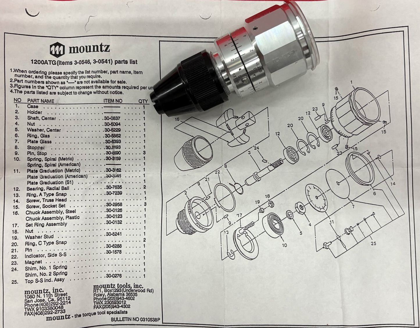 TOHNICHI / MOUNTZ ATG TORQUE GAUGE 1200ATG-A ozf-in 18-0.5 w/ CASE