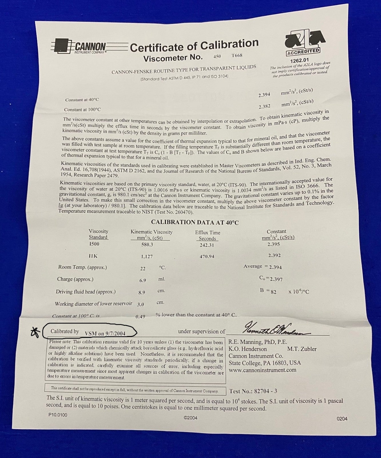 CANNON INSTRUMENT 9721-B77 SIZE 450 CALIBRATED VISCOMETER NEW OLD STOCK