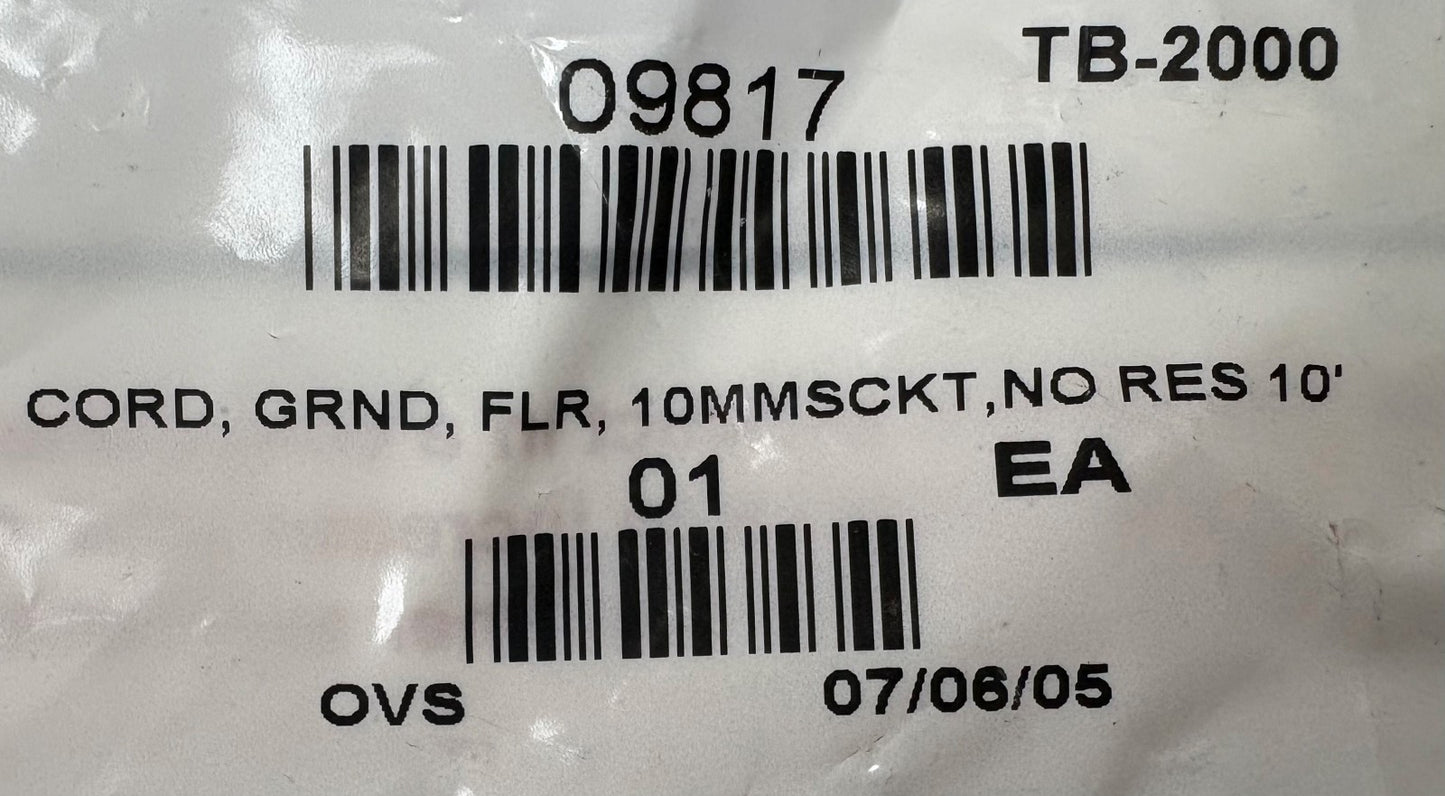 DESCO 09817 ESD GROUNDING CORD GRND FLR 10mmSCKT NO RES 10' FEMALE SNAP