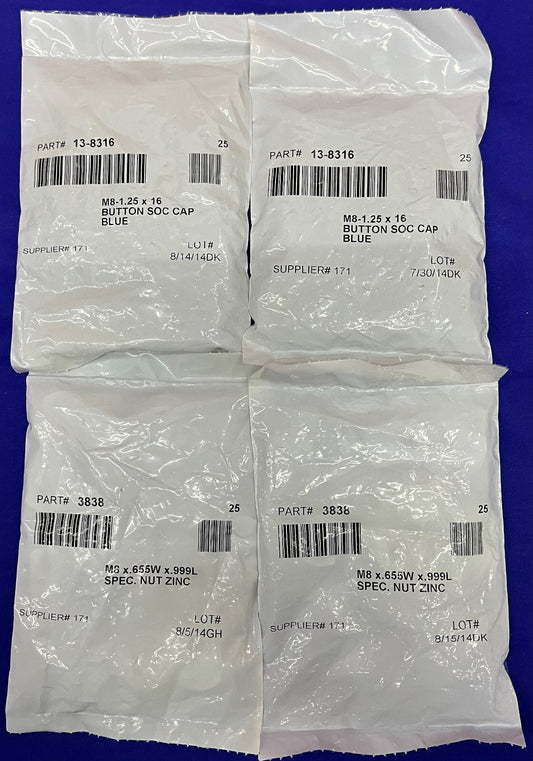 QTY 50 80/20 3838 Slide T-Nut & QTY 50 13-8316 M8-1.25x16 Button Soc Cap
