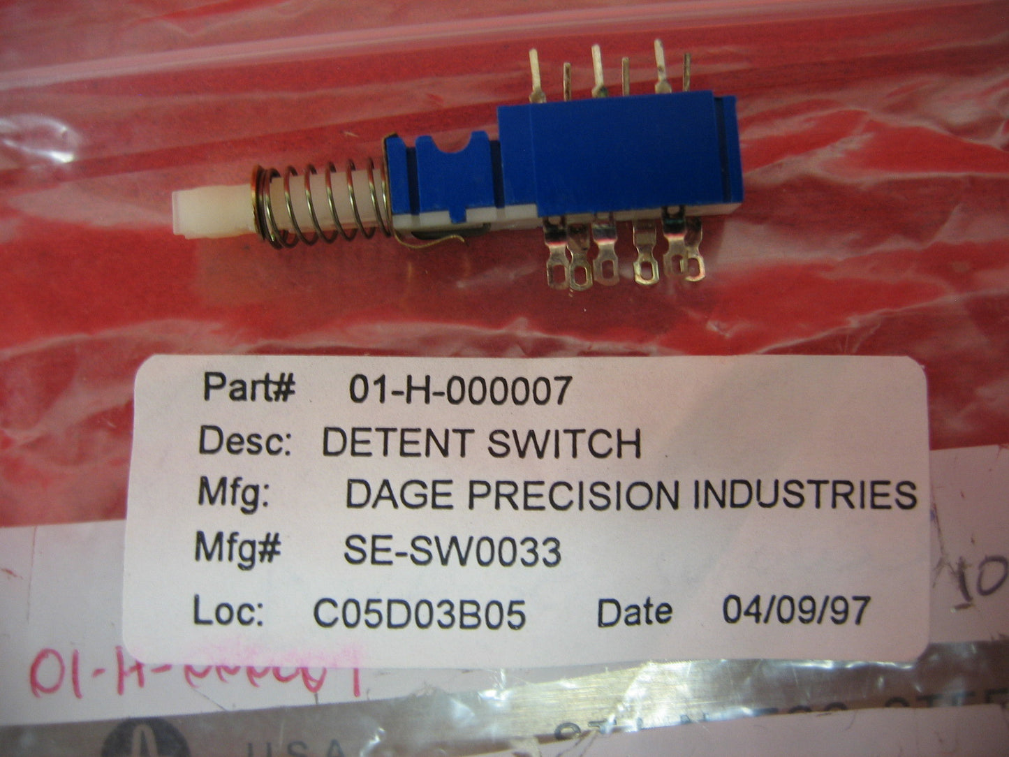 INTERRUPTOR DE RETENCIÓN DAGE VINTAGE 01-H-000007 PIEZA DE REPUESTO