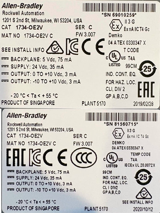 Allen-Bradley AB 1734-OE2V SER. C POINT I/O 2-CHANNEL ANALOG MODULE - QTY 2