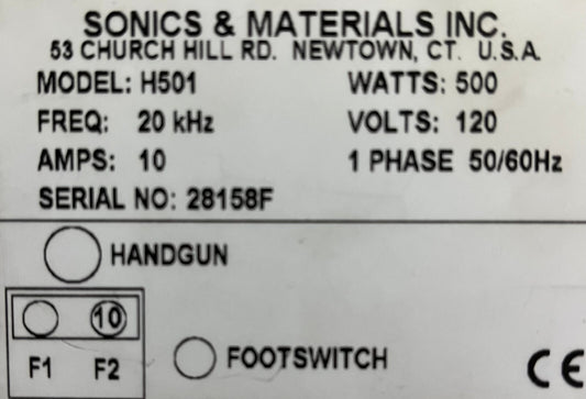 PARTS/REPAIR SONICS & MATERIALS H501 ULTRASONIC POWER SUPPLY CONTROLLER