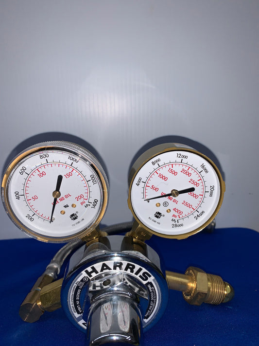 HARRIS, GAS REGULATOR 25GX-145, 3000PSI MAX, VALVE, MISSING ONE GAUGE COVER