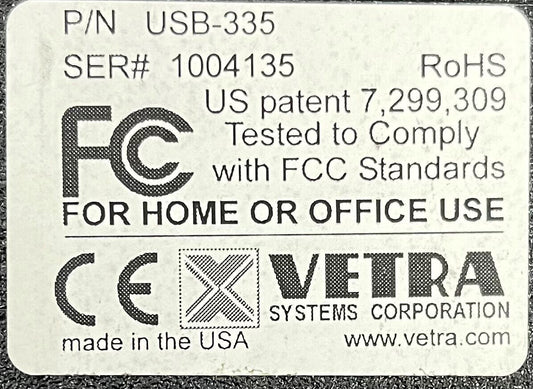 CONVERTIDOR USB-335 SMARTPIPE™ DE VETRA SYSTEMS CONCENTRADOR USB DE 2 PUERTOS CON FUENTE DE ALIMENTACIÓN