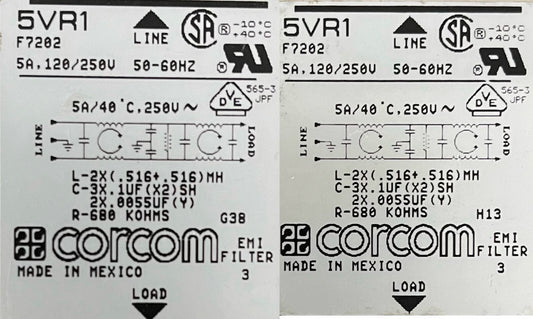 CORCOM 5VR1 / F7202 EMI FILTER 5A 120/250V - 1 LOT QTY 2