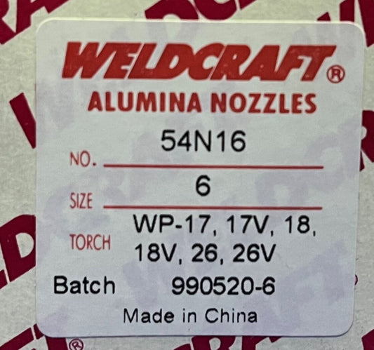 1 PACKAGE OF QTY 9 - Weldcraft Alumina Nozzles 54N16 Size 6