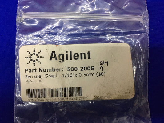 AGILENT 500-2005 FERRULE GRAPHIT 1/16" X 0,5mm '1 BEHÄLTER ENTHÄLT 9 FERRULEN