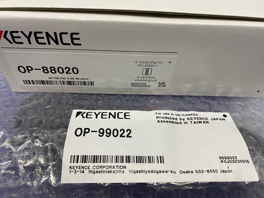 KEYENCE OP-88020 AC ADAPTOR POWER SUPPLY & OP-99022 AC CABLE