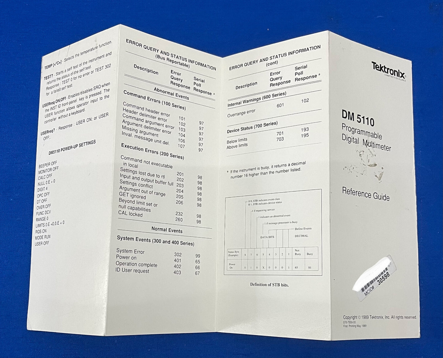 TEKTRONIX DM 5110 MULTIMETRO DIGITALE PROGRAMMABILE GUIDA DI RIFERIMENTO 070-7559-00