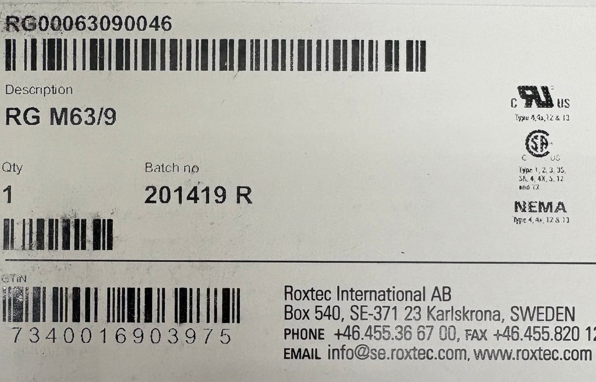 ROXTEC RG M63 RG M63/9 CABLE ENTRY SEAL RG00063090046