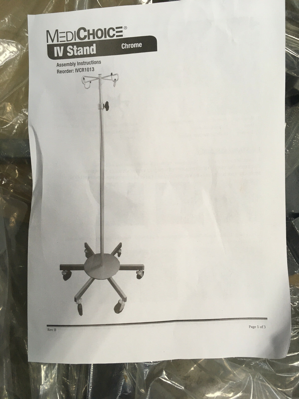 OWENS AND MINOR MEDICHOICE ® IVCR1013 IVスタンド クローム 4フック 6脚