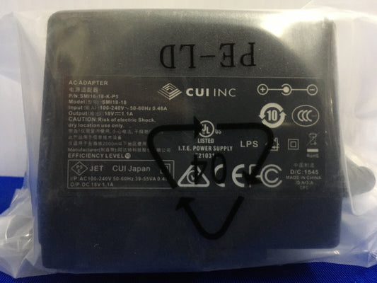 CUI, INC./ DIGI-KEY,102-3675-ND / SMI18-18-K-P5,AC/DC MUURADAPTER 18V 18W