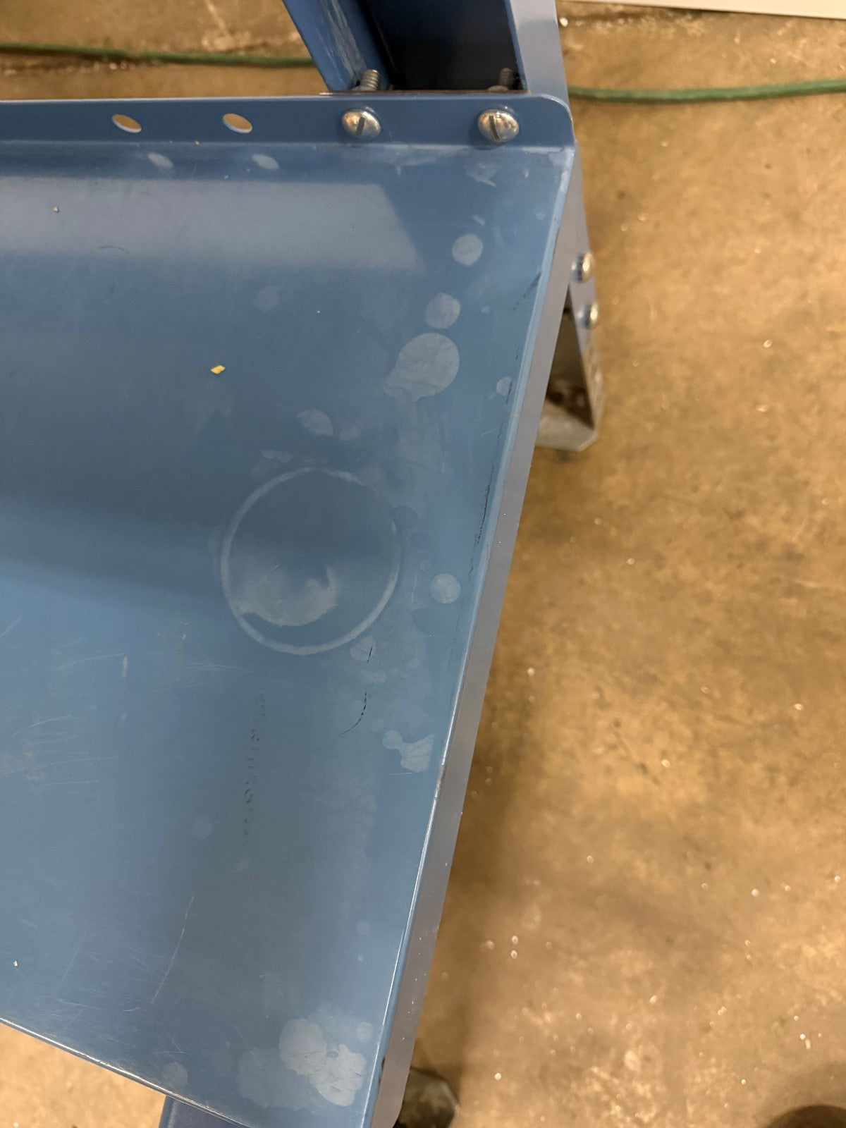 48" W X 30" D X 34" TALL TABLE / WORKBENCH WHITE TABLE TOP WITH BLUE LEGS SHELF