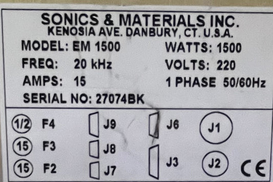 ONDERDELEN/REPARATIE SONICS & MATERIALEN EM 1500 MICROSONIC PROCESSOR LASSER CONTROLLER