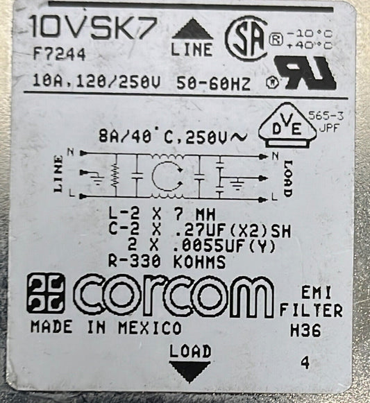 CORCOM EMI-FILTER 10VSK7 / F7244 10A 120/250V 50-60HZ