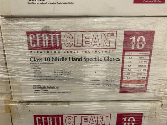 Certiclean 40101-380 Class 10 Nitrile Hand Gloves Size 9 4 pkgs / 200 pair/ case
