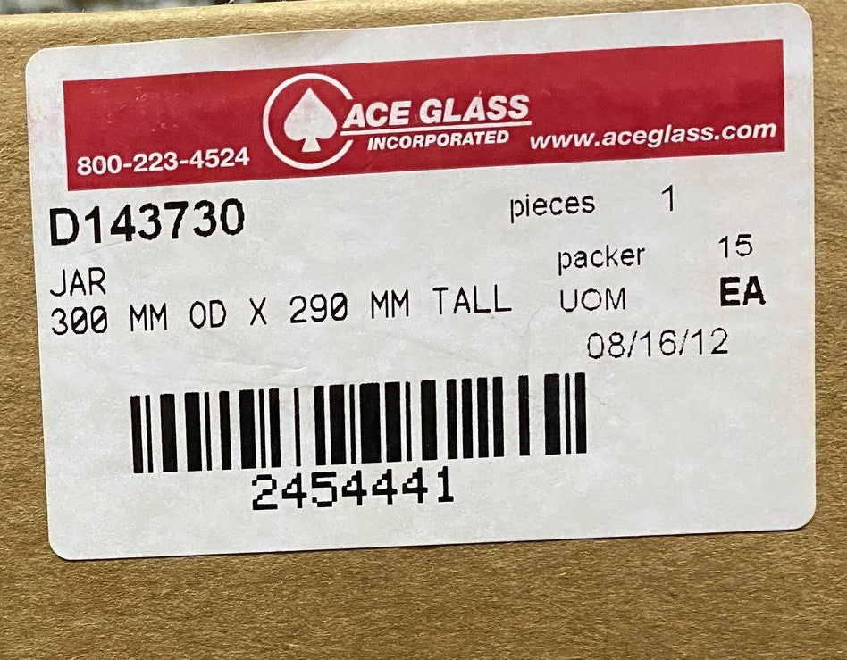 ACE GLASS D143730 /BARCODE 2454441 PLAIN CYLINDRICAL JAR 300MM OD X 290MM TALL