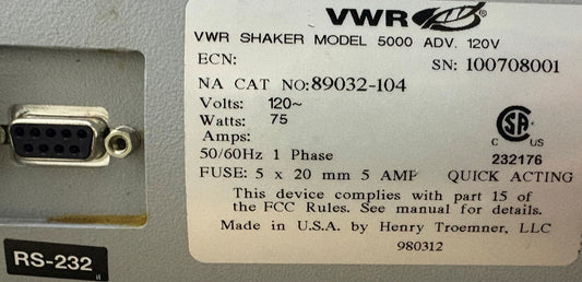 VWR ADVANCED DIGITAL ORBITAL SHAKER MODEL 5000 ADV 120V CAT NO 89032-104