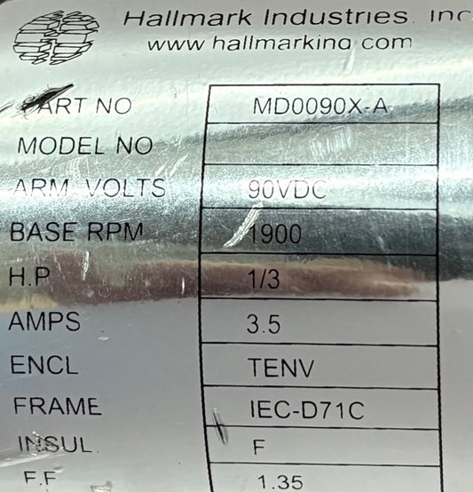 HALLMARK INDUSTRIES MD0090X-A PERMANENT MAGNET DC MOTOR 1/3 HP - PARTS/REPAIR