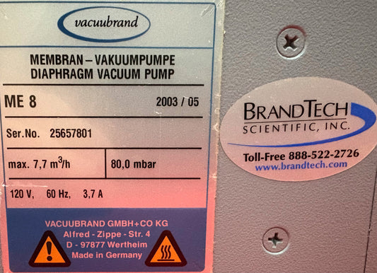 ABM GREIFFENBERGER VACUUBRAND ME 8 DIAPHRAGM VACUUM PUMP 4EKGF63DX-4