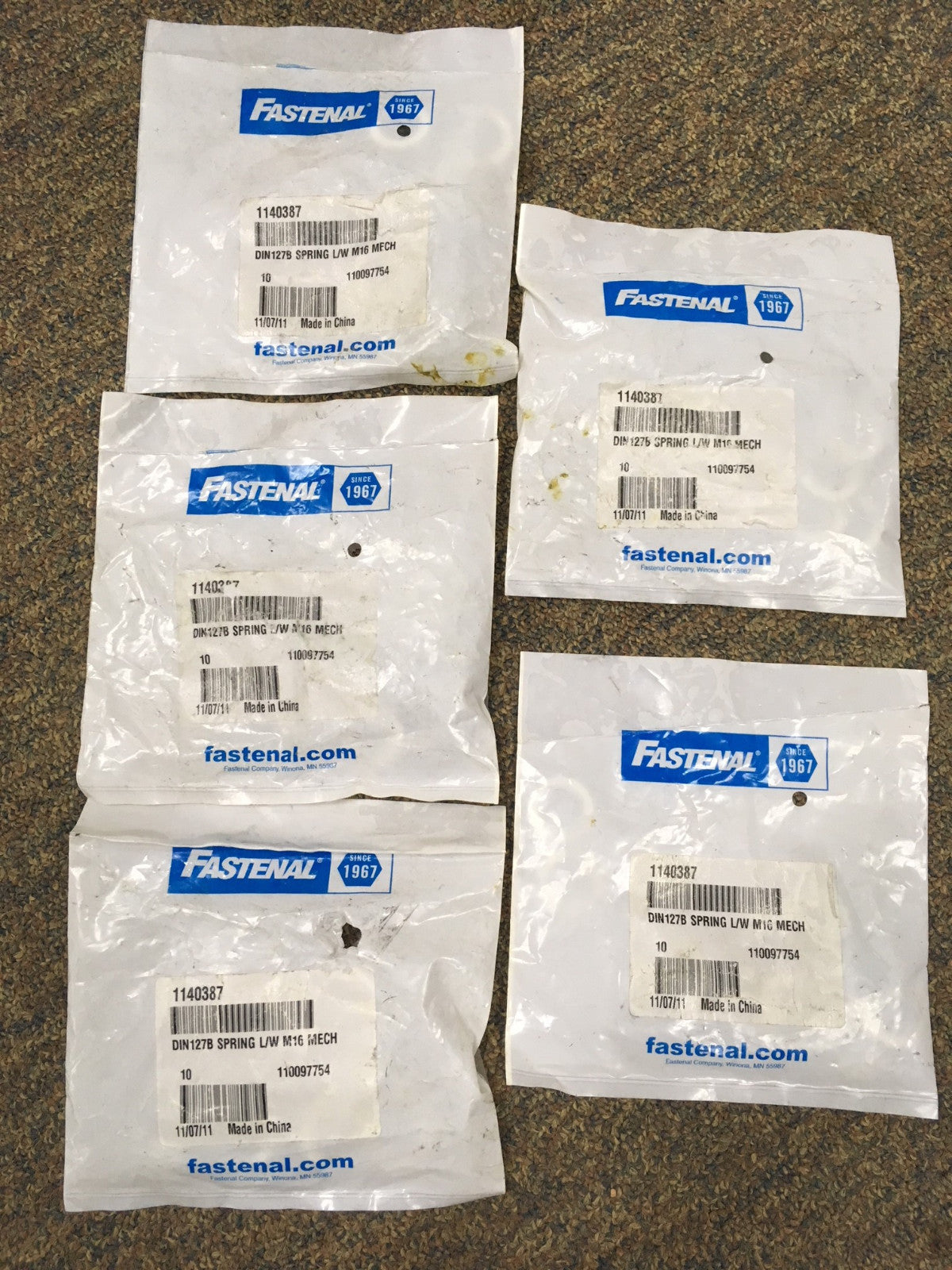 5 PKGS FASTENAL 1140387 DIN127B スプリング L/W MI6 メカニカルワッシャー 合計 50 ワッシャー