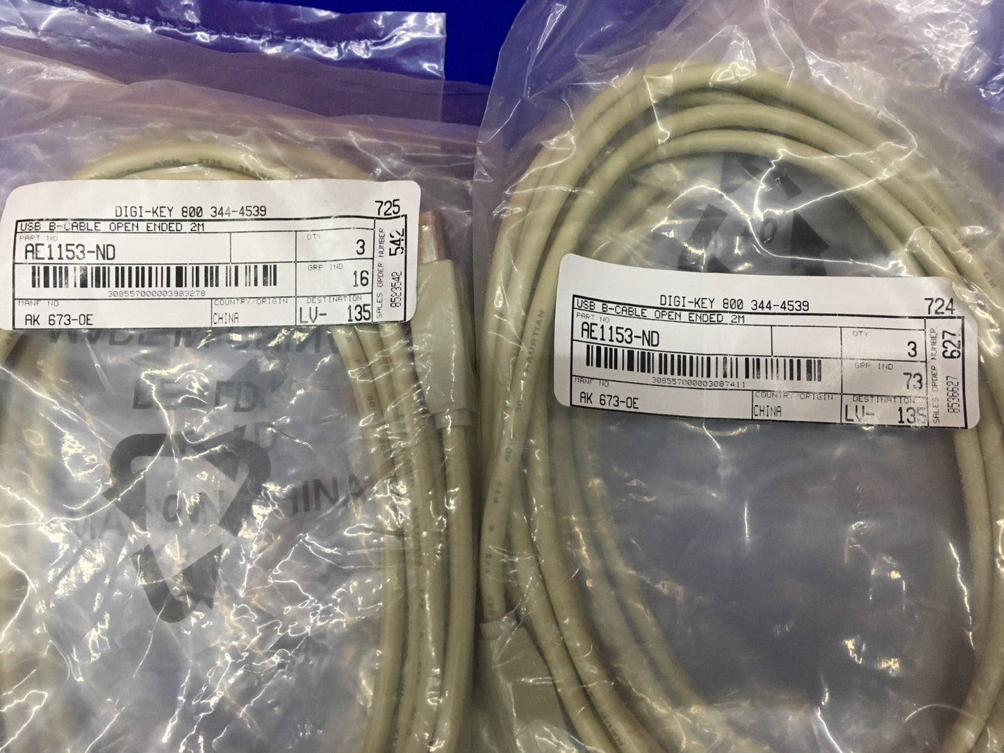 CANTIDAD 6 - DIGI-KEY AE1153-ND CABLE USB B DE EXTREMO ABIERTO DE 2 M