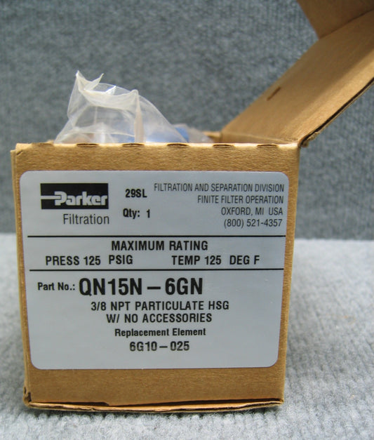 PARKER FILTRATION QN15N-6GN FILTRE FINI, 29SL, PRESSION NOMINALE MAXIMALE 125 PSIG