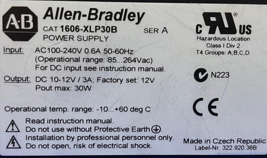 ALIMENTATORE ALLEN BRADLEY 1606-XLP 1606-XLP30B CA 100-240 CC 10-12