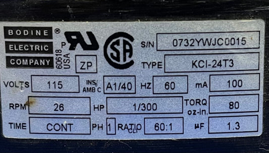 MOTEUR À ENGRENAGES BODINE KCI-24T3 1/300 CV avec PRECISION TORK ™ WARNER ELECTRIC MB2