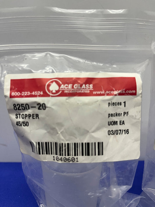ACE GLASS 8250-20 TAPPO IN VETRO CAVO A TUTTA LUNGHEZZA GIUNTO 45/50 - 1 LOTTO QTY 2