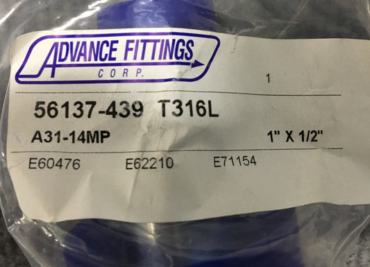 ADVANCE 56137-439 T316L A31-14MP GIUNTO A MORSETTO IGIENICO RIDUTTORE CONCENTRICO 1"X1/2"