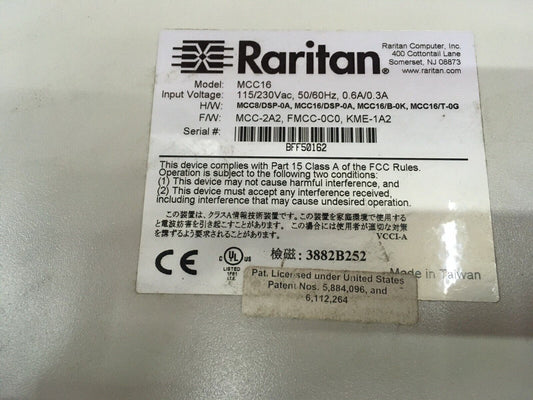 RARITAN COMPUTER MCC16 MASTERCONSOLE II COMMUTATORE KVM A 16 PORTE