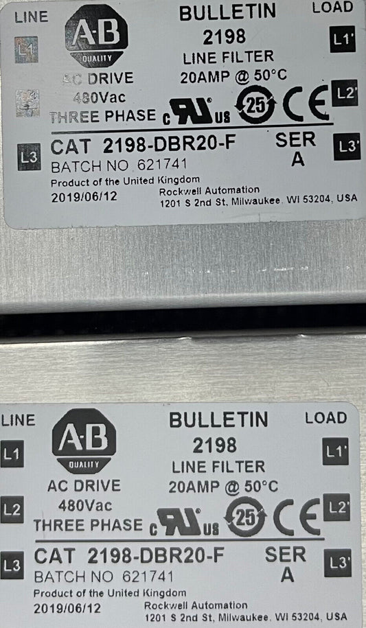 Allen Bradley AB 2198 KINETIX 5700 ENC LINE FILTER 2198-DBR20-F SER A - QTY 2