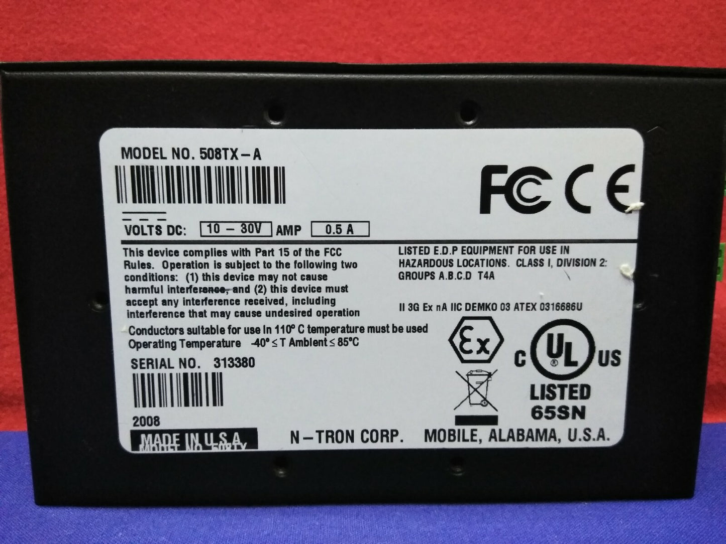 N-TRON 508TX INDUSTRIAL ETHERNET SWITCH 8 PORT