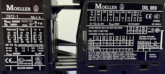 CONTATTORE EATON MOELLER DILM9-10 E RELÈ DI PROTEZIONE DA SOVRACCARICO MOTORE ZB12-1 QTY 2