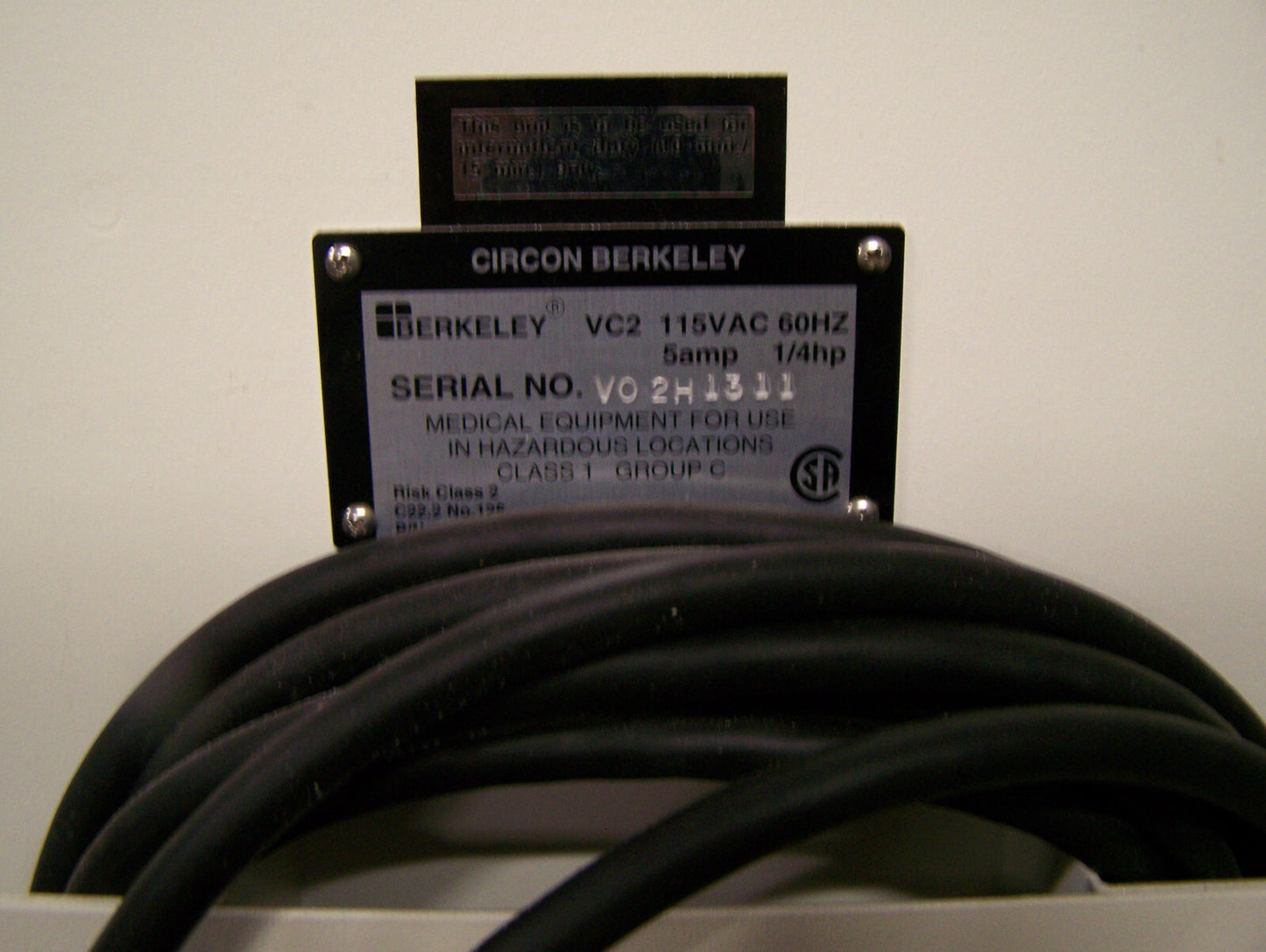 CIRCON CABOT BERKELEY VC II / BERKELEY VC-2 真空掻爬システム - 部品用