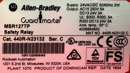 Allen Bradley AB GUARDMASTER MSR127TP 440R-N23132 SER C SAFETY RELAY