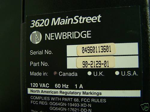 NEWBRIDGE MODEL 3620 HOOFDSTRAAT 3620 MULTIPLEXER