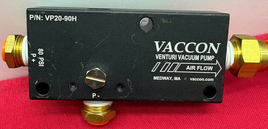 VACCON VP20-90H VACUUM SINGLE STAGE VENTURI VACUUM PUMP 28” Hg 80 PSI 1.8 SCFM