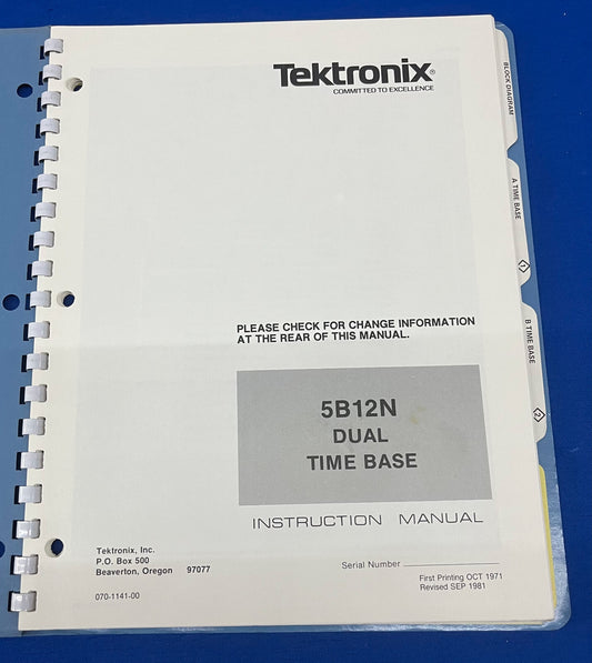 TEKTRONIX DUAL TIME BASE BEDIENUNGSANLEITUNG 5B12N / 070-1141-00 - ÜBERARBEITET 9/1981