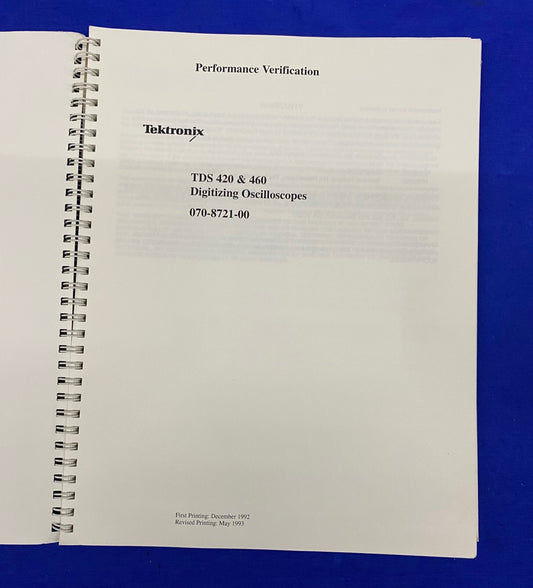TEKTRONIX ® TDS 420 & 460 / 070-8721-00 デジタルオシロスコープマニュアル