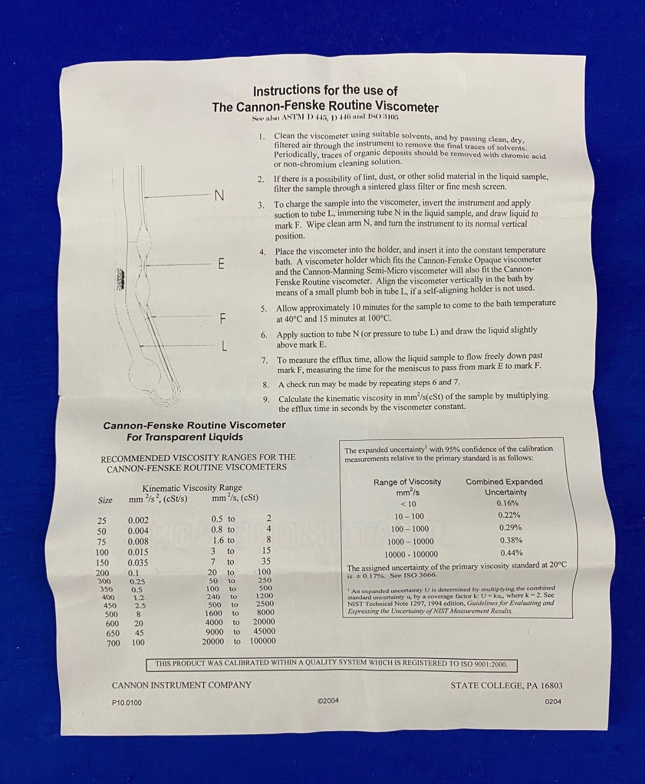 CANNON INSTRUMENT 9721-B53 SIZE 150 CALIBRATED VISCOMETER