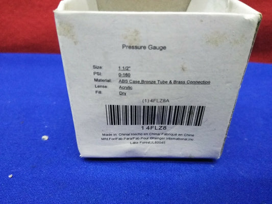 Manomètre Grainger 4FLZ8, 0 à 160 psi, diamètre 1 ½ po