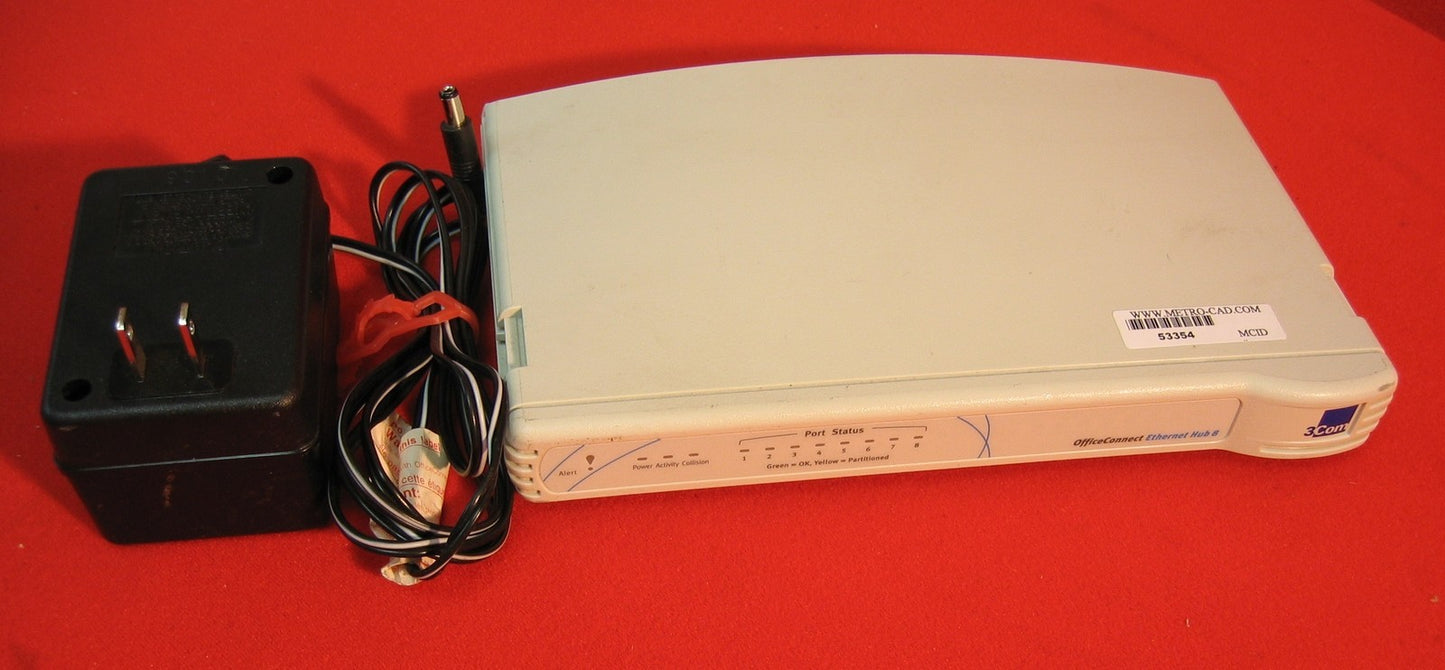 3 COM OFFICE CONNECT HUB 8 PUERTOS 3C16700A CON FUENTE DE ALIMENTACIÓN PROBADO SOLO CON ENCENDIDO